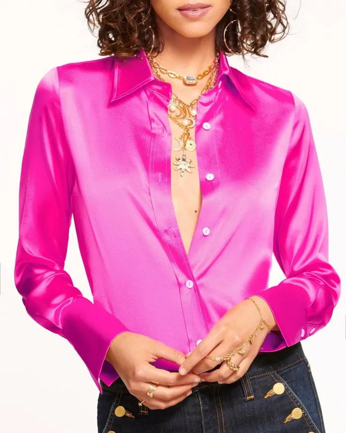 Women Victoria Button Down Blouse Electric Pink Ramy Brook Tops Women Victoria Button Down Blouse Electric Pink Ramy Brook Tops