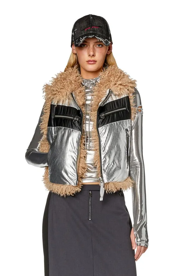 Women WEfia Silver Diesel Outerwear And Jackets Women WEfia Silver Diesel Outerwear And Jackets