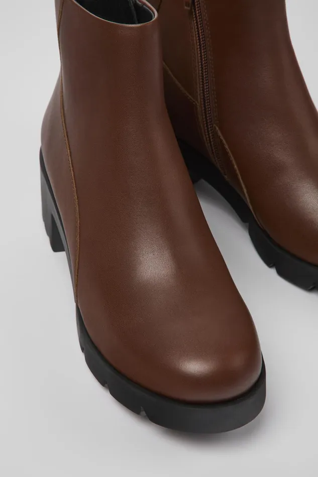 Women Wanda Brown Zip Ankle Boot Camper Ankle Boots