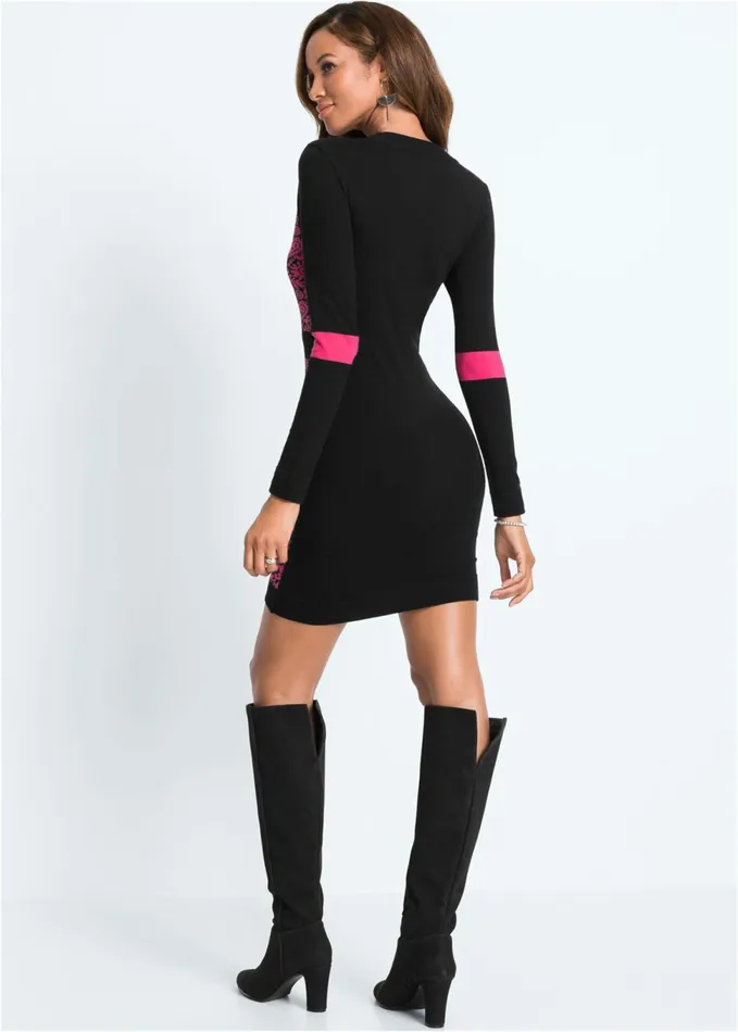 ZIP DETAIL SWEATER DRESS Black and Pink Women VENUS Short Dresses