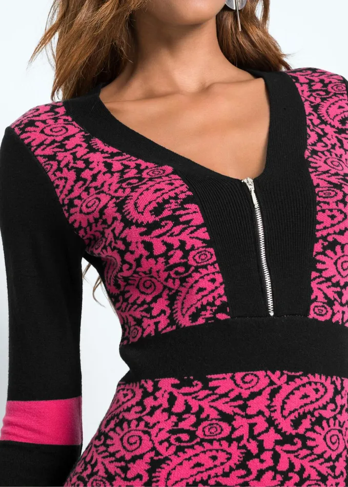 ZIP DETAIL SWEATER DRESS Black and Pink Women VENUS Short Dresses