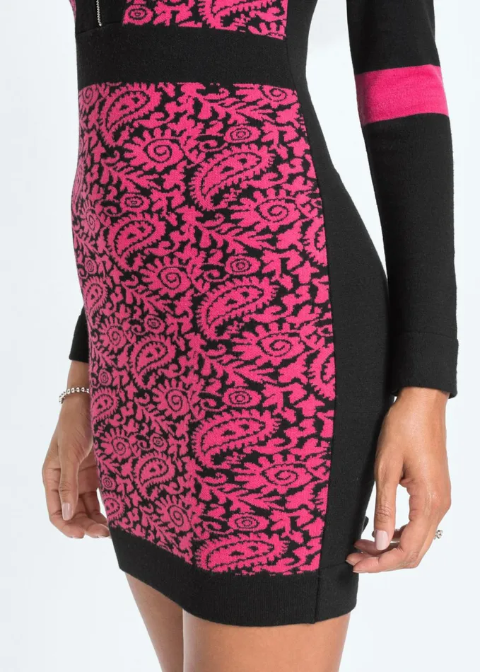 ZIP DETAIL SWEATER DRESS Black and Pink Women VENUS Short Dresses