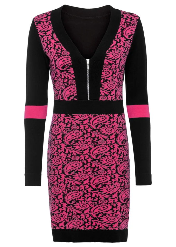 ZIP DETAIL SWEATER DRESS Black and Pink Women VENUS Short Dresses